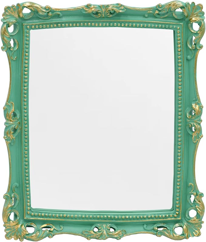 Funerom Vintage 11 x 9.5 inch Decorative Mirror, Wall Mounted & Tabletop Makeup Mirror ，Square (Light Green)