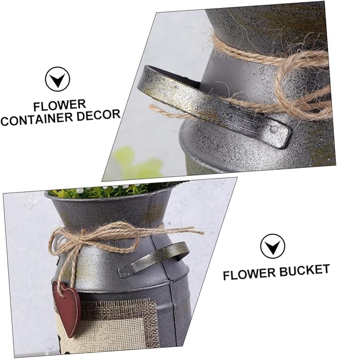Zerodeko 2pcs Vintage Style Decorative Flower Buckets Retro Iron Plant Containers Creative Rustic Flower Arrangement Pots for Home Wedding Living Decor