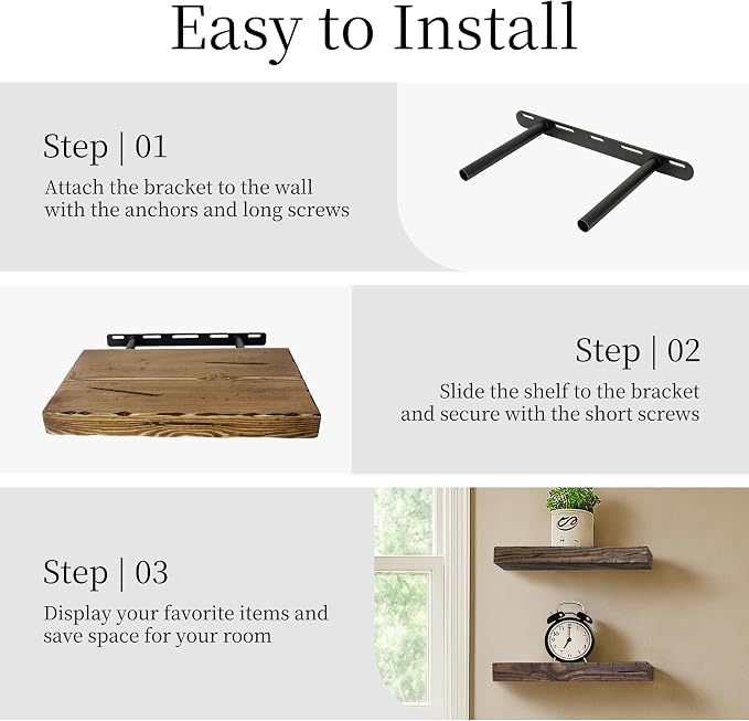 BGMG Wood Floating Shelves for Wall 12 inch Set of 2,Distressed Rustic Wooden Wall Mount Shelves for Bathroom Living Room Bedroom Kitchen Farmhouse-12x6.7x1.25 inch-Walnut