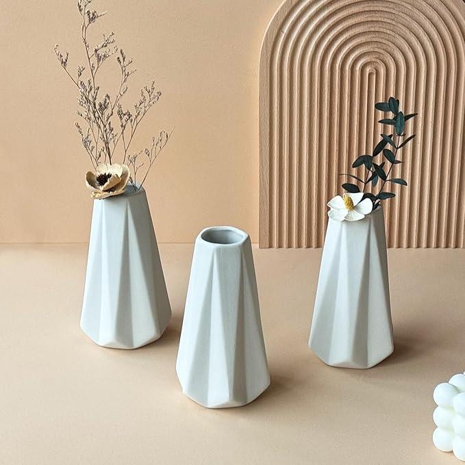 Modern White Small Ceramic Vase Set of 6 for Living Room Bedroom Office 5.9'' Minimalist Fresh Flower Vases for Home Decor Fireplace Centerpieces Nordic Style Gift for Fake Plant 6 Pack