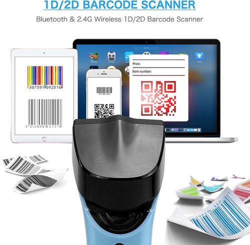 NETUM Bluetooth Wireless 2D Barcode Scanner - Automatic Hands-Free Reader with Charging Cradle & 50m Range - DS7500