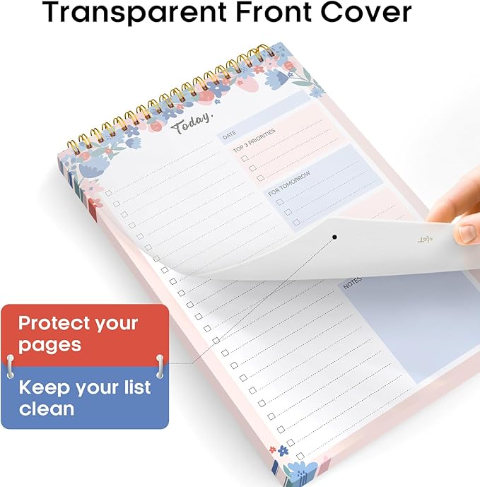 Taja To Do List Notepad - To Do List Notebook for Work with 52 Sheets, 9.8" x 6.5", Undated Daily Planner Perfect for Daily Tasks and Goal Setting, Notepad Suitable for Office, Home & School - Spring Blossom