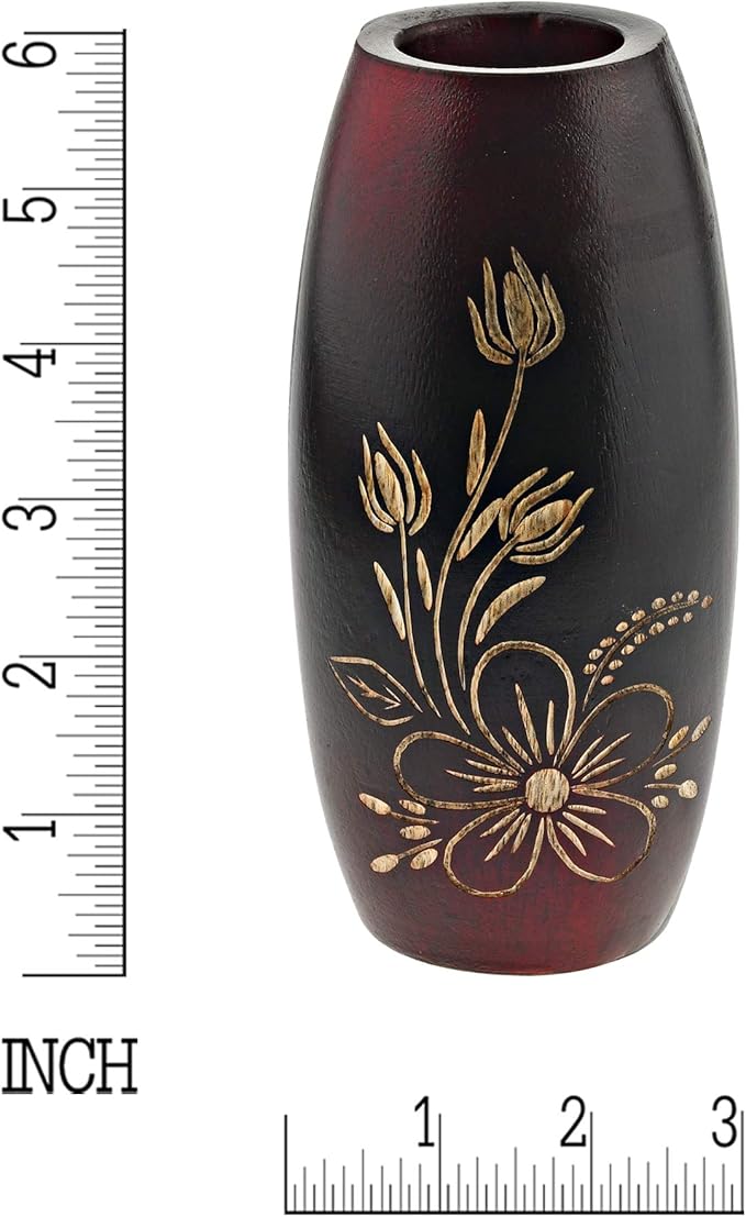 AeraVida Bold and Vibrant Flower Garden Red Mango Tree Wood Flower Vase | Hand-Carved Decorative Wooden Vase for Home or Office | Rustic Nature-Inspired