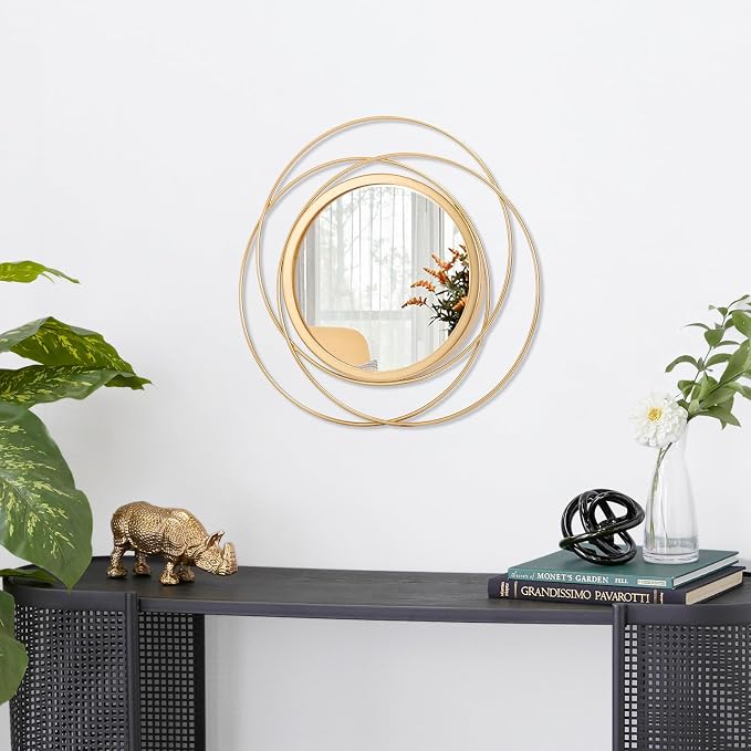 Gold Art Circle Mirror for Wall with Iron Metal Wire Frame Wall-Mounted Mirror for Home Decor Living Room Bedroom Bathroom Entryway Small 12"