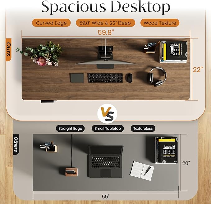 60" Fluted Home Office Desks with Storage, Modern Executive Desk Computer Desk with Drawer & Cabinet, Wood Work Desk for Office, Bedroom, Study, Living Room, Walnut