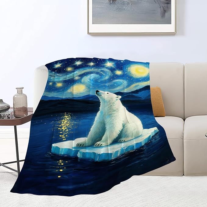 Polar Bear Blanket Cute White Bear Throw Blanket Soft Cozy Fleece Fuzzy Stuffed Plush Flannel Gifts for Girls Women Boys Kids Adults 40''x50''