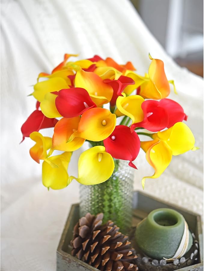 FiveSeasonStuff Real Touch Calla Lily Artificial Flowers Wedding Bridal Bouquet | Floral Arrangements | 15 Calla Lilies (Scarlet Red)