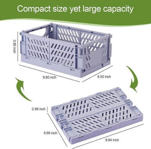 HUUSMOT Small Pastel Plastic Storage Baskets - 4-Pack Collapsible Crates for Organizing | Space-Saving Mini Bins (9.8" x 6.5" x 3.8")