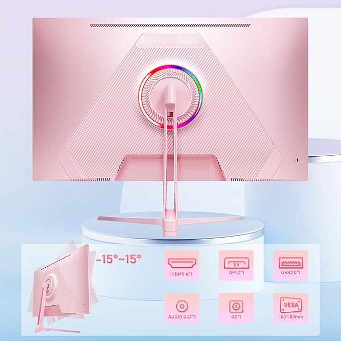 24 inch 200Hz Gaming Monitor, FHD 1080P Fast IPS PC Gaming Monitor, 1ms, freesync, 99% sRGB, USB/DisplayPort/HDMI/Eye Care/VESA Mountable-Pink