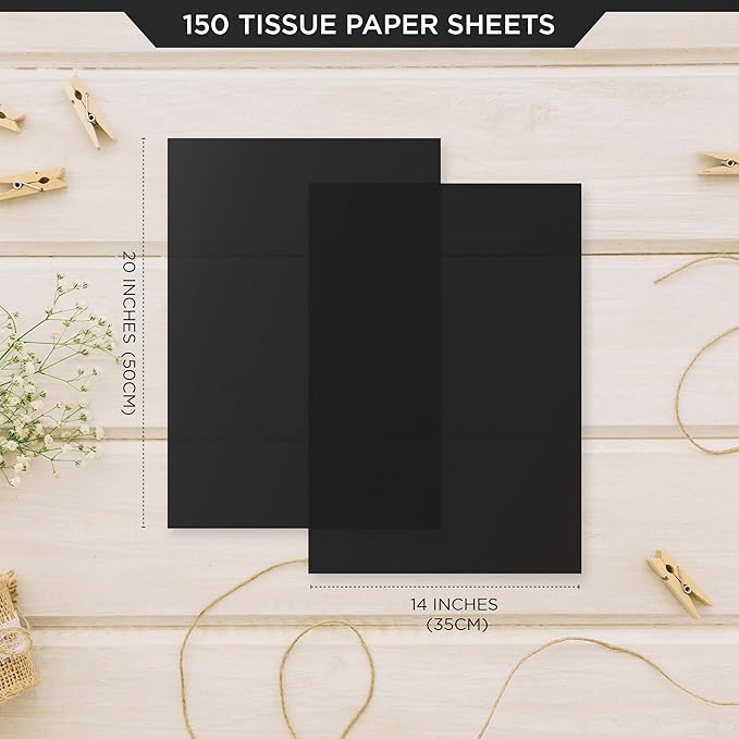 SANZIX 150 Sheets Black Tissue Paper for Gift Bags Bulk 14x20 Inch- Black Wrapping Paper for Christmas Gifts, Xmas Decorations, DIY, Halloween, Holiday Décor - Christmas Wrapping Tissue