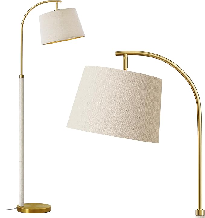 G-SAFAVA 63" Wood Floor Lamps for Living Room with Foot Switch Arc Tall Standing Lamp for Bedroom Mid Century Modern Corner Gold Floor Lamps for Office Nursery Industrial Reading Lamp, White