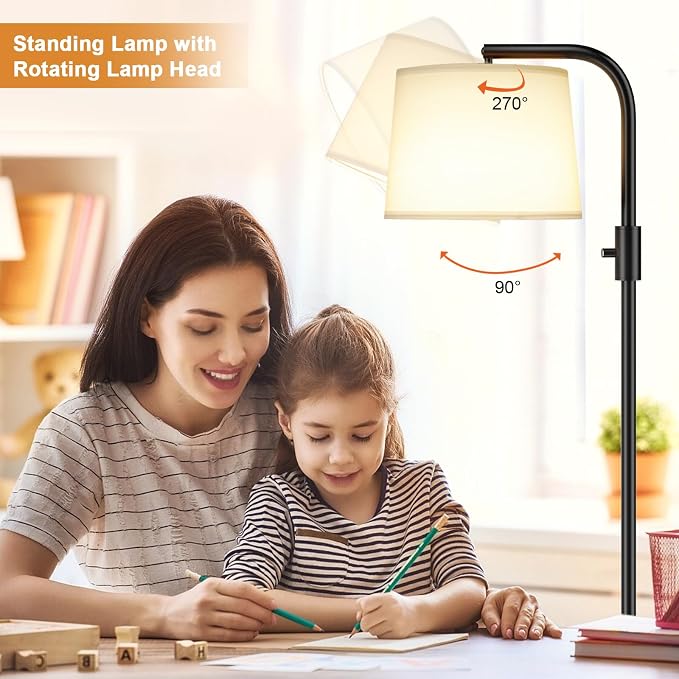 Ambimall Fully Dimmable Floor Lamp with 9W LED Bulb, Standing Lamp for Living Room with Adjustable Head, Modern Tall Light with Rotary Switch for Office, Black and White