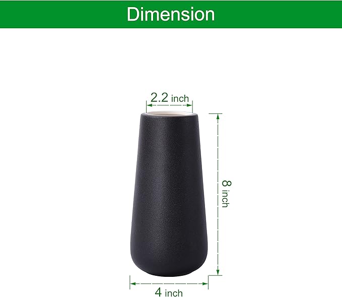 D'vine Dev 8 Inch Ceramic Flower Vase Textured Finishing, Minimalist Design for Kitchen, Bedroom, Living Room, Centerpieces, Office, Raven Grain, VS-XH-B-1