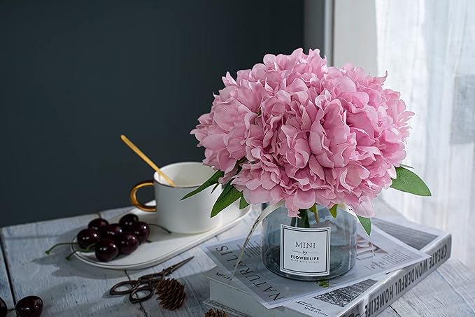 XIAYAN Artificial Flower and Glass Bottle Set, Isn Style, Suitable for Living Room, Dining Table, Office, Wedding, Hotel Banquet and Family Decoration. (Pink Purple)