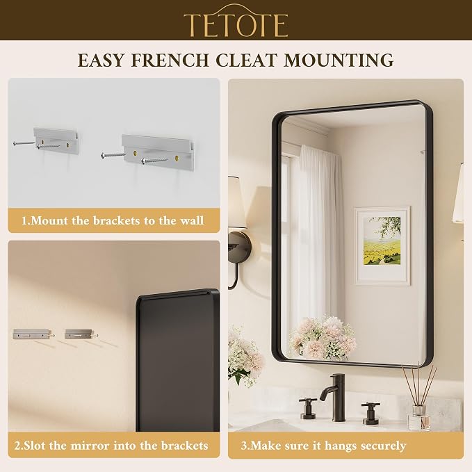 TETOTE Black Framed Mirrors for Bathroom, 36 x 36 Inch Modern Wall Mounted Square Matte Frame Decorative Vanity Mirror for Living Room Entryway