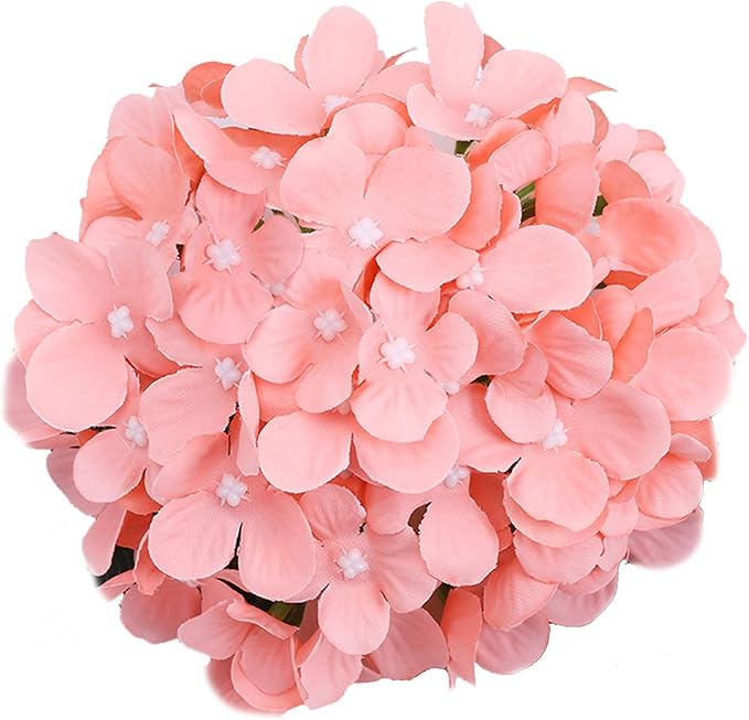 10PCS Silk Hydrangea Heads with Stems Artificial Flowers for Wedding Party Home Decor (Pink 3#)