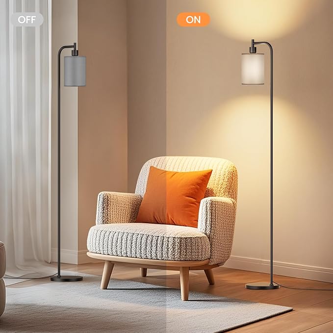 SIBRILLE Floor Lamp with Linen Shade, Dimmable Tall Standing Lamp with Remote Control & 3 Color Temperatures, Modern Floor Lamps for Living Room Bedroom Office Corner, 9W LED Bulb Included
