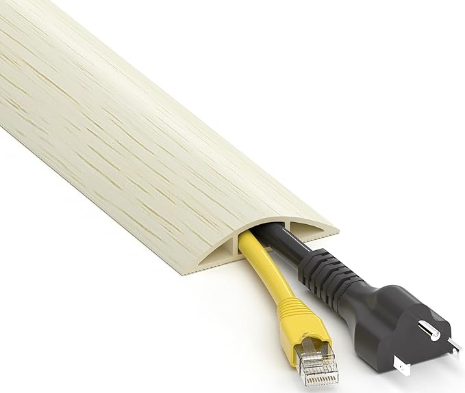 Floor Cord Cover 6ft, White Oak Wood Wire Hider Hide Extension Cords, Floor Cable Management Cover, PVC Cable Protector Cord Cavity W0.6in x H0.32in