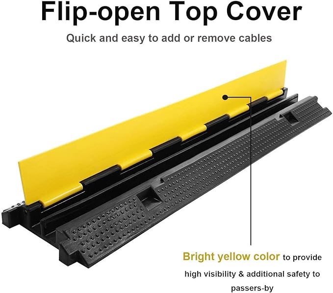 Reliancer 3 Pack Dual Channel Rubber Cable Protector Ramp 2 Channel Traffic Speed Bump 11000lbs Capacity Heavy Duty Driveway Hose Cover Ramp Cord Track Protector Wires Concealer w/Flip-Open Top Cover