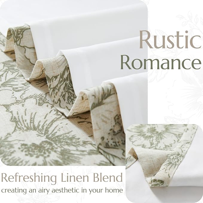 jinchan Lined Linen Blend Curtain Floral Curtains for Living Room 96 Inches Long Christmas Green Peony Flower Printed Curtain Back Tab Farmhouse Patterned Drapes Bedroom Curtains Set 2 Panels