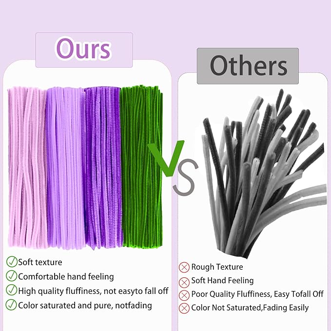 Pipe Cleaners Flower Craft Kit,Chenille Stems Craft DIY Bouquet Making Set with Floral Wires, Gardening Tape, Stamens & Ribbon for Home Decor-Holiday Decorations,Gifts - 400 Pcs(Purple)