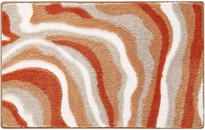 Ankah Luxurious Nordic Bathroom Rug, Extra Soft Fluffy Bath Mat, Absorbent, Non-Slip, Easy to Care and Fast Drying, Modern Style Marble Pattern Shower Rug, Home Decor Accessories, 17.3"x29.9", Rufous