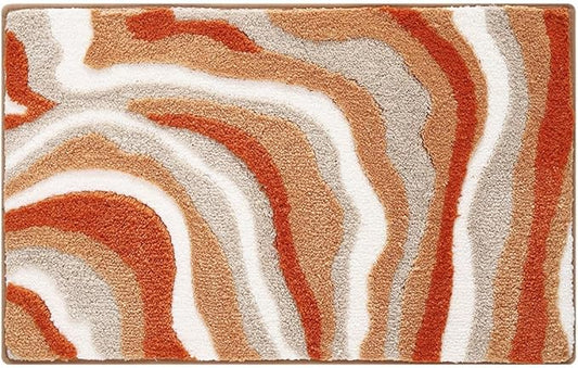 Ankah Luxurious Nordic Bathroom Rug, Extra Soft Fluffy Bath Mat, Absorbent, Non-Slip, Easy to Care and Fast Drying, Modern Style Marble Pattern Shower Rug, Home Decor Accessories, 17.3"x29.9", Rufous