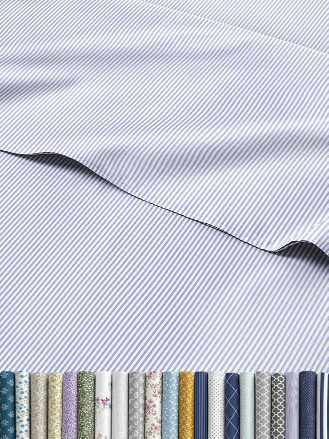 Light Blue and White Striped Sheets - 1 Flat & 1 Fitted Sheet & 1 Pillowcase w/ Deep Pockets - Wrinkle & Fade Resistant - Ultra-Soft, Breathable & Cooling - Luxury Pinstripe Bedding - Twin Size