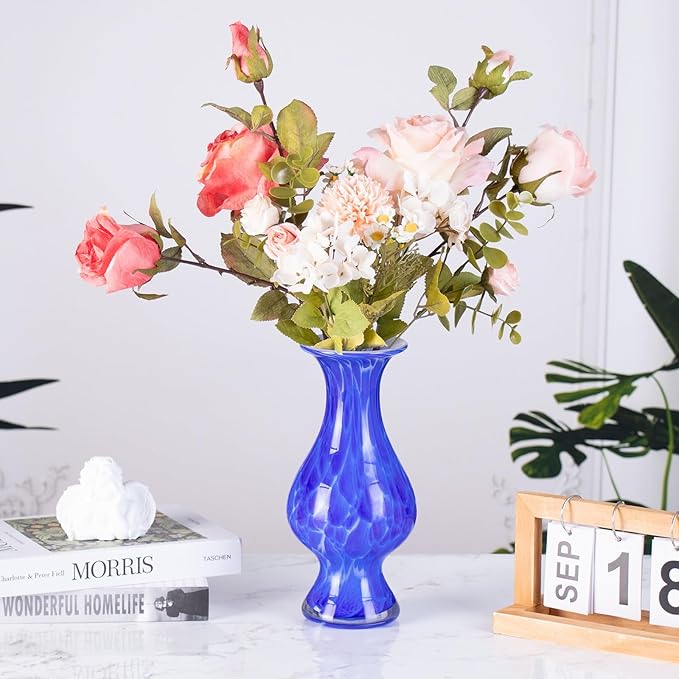 KAMMAK Colored Glass Vase, Beautiful Hand Blown Decorative Vase, Modern Art Vase for Flower Mantle Dining Table Centerpiece, Entryway Living Room Wedding Decoration, HR006