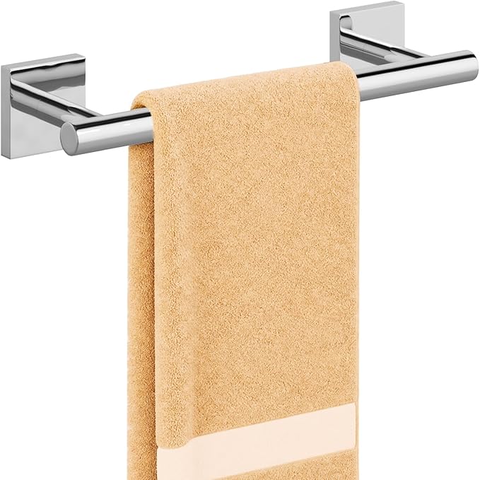 USHOWER Polished Chrome Hand Towel Bar, 9 Inch Towel Racks for Bathroom Wall Mounted, 304 Stainless Steel Towel Holder with Square Base, Modern Home Decor (Total Length 11 Inch)