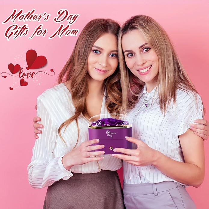 Mothers Day Mom Gifts,Eternal Rose Flower with Necklace Gifts for Women,Mother, Grandma,Wife and Girlfriend, Birthday Gift,Wedding, Thanksgiving Gift