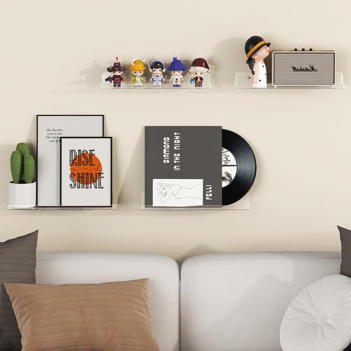 Lifewit Floating Shelves - 15" Clear Acrylic Wall Organizer for Perfume, Makeup & Decor | 6 Pack