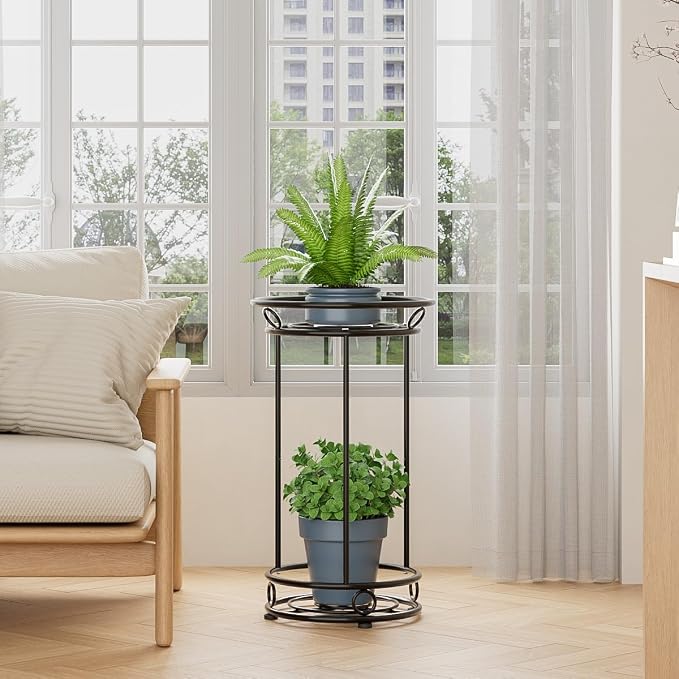 YIUKEA Plant Stand Indoor Outdoor - Metal Planter Holder Shelf Tall Tiered Flower Pot Display Organizer Rack for Garden, Patio, Living Room, Bathroom, Office (Black)