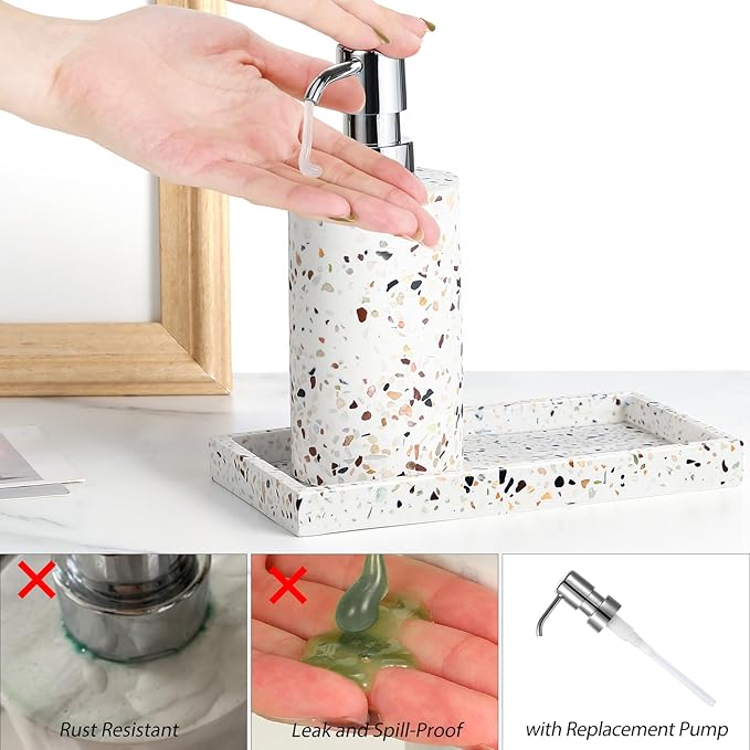 Luxspire Soap Dispenser, Hand Soap Dispenser with Replacement Pump Head, Refillable Hand Soap Dispenser, Pump Bottle Dispenser for Bathroom, Kitchen, 10.8oz/320ml, Terrazzo