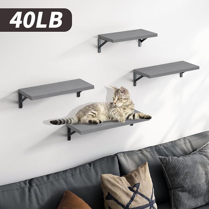 YGEOMER Floating Shelves for Wall, Different Sizes Gray Wall Shelves for Living Room, Bathroom, Bedroom, Kitchen, Home Decor (Set of 4)