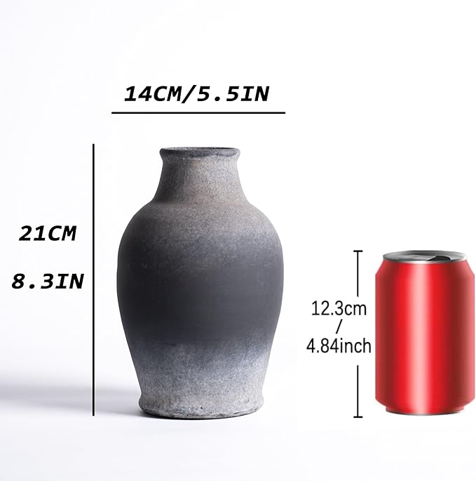 Handmade Porcelain Decorative Vase, Agne Gray, 8.3 x 5.5 inches. Rustic Design exudes Distinctive Charm, complementing Pastoral, Country, and Diverse Decor Styles.