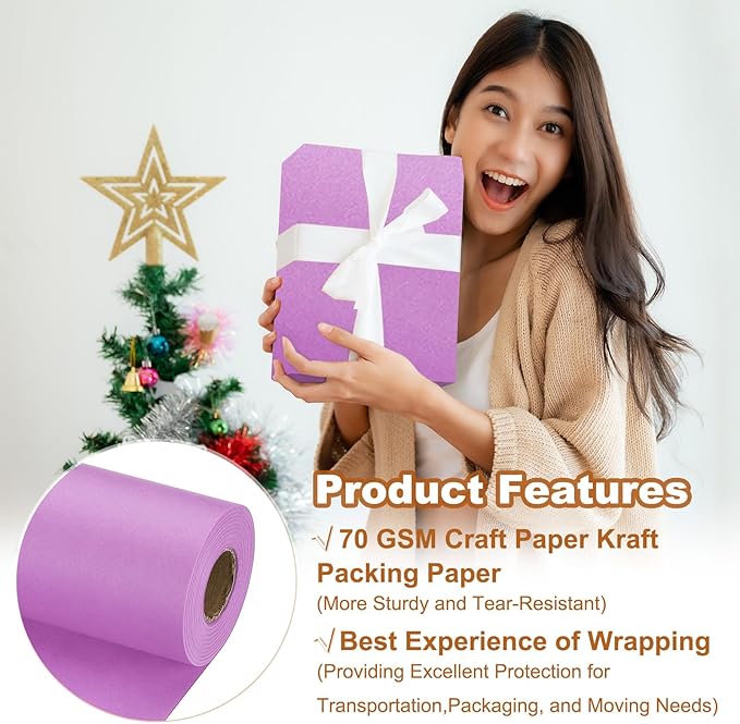 PATIKIL Wrapping Paper, 12" x 800"(66') 70 GSM Craft Paper Roll Kraft Packing Paper for Poster Bulletin Board, Gift Wrapping, Light Pink