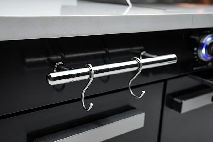 Mont Alpi MA-957 5-Burner 63000 BTU Black Stainless Steel Outdoor Kitchen Bar Gas Island Grill with Infrared Rear Burner + Rotisserie Kit + Granite Countertop + Storage Cabinets & Full Weather Cover