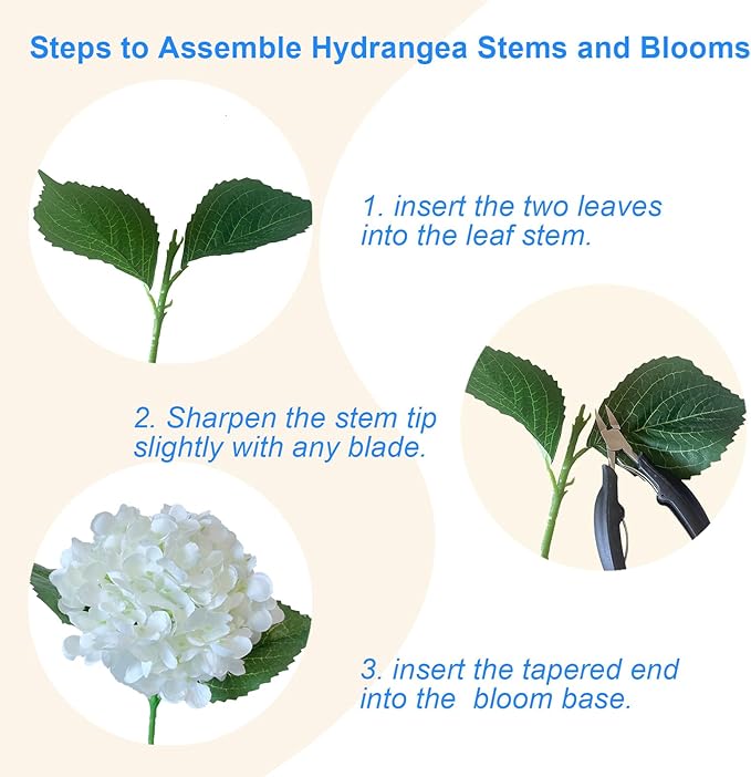 6PCS Premium White Hydrangea Artificial Flowers Bouquets, Ivory Silk Hydrangea Flowers Heads with Stems, Fake Hydrangeas Flowers Arrangement, Faux Hydrangea Decor for Home Wedding Party Baby Shower