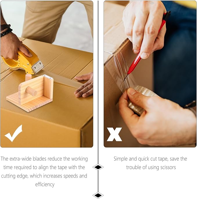 QUMIIRITY Creative Wooden Tape Holder Dispenser Sturdy Desk Cutter for Office Stationery Portable Lightweight Adhesive Tape Seat with Easy Fast Cutting