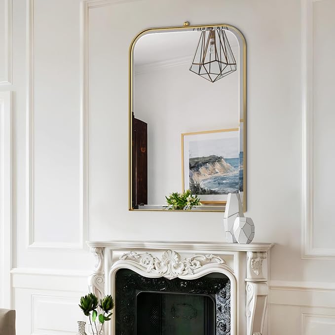 POZINO Rectangle Beveled Mirror, 22"x35" Bathroom Vanity Mirrors for Over Sink, Brushed Gold Mirror with Stainless Steel Frame, Modern Premium Wall Mirrors for Living Room Entryway Hallway