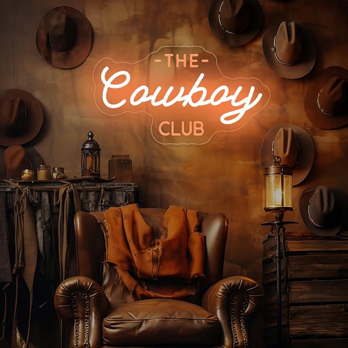 The cowboy club neon sign,Western Rodeo decor,mancave neon Light,Cowboy led wall neon sign,Cowboy room decor, Midwest Princess Led Signs For Bedroom Wall Girl Cave Club Bar Pub Gift-Gold-16.54"x9.45"