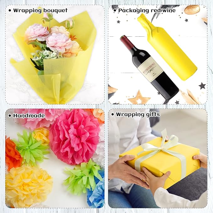 NEBURORA 120 Sheets Yellow Tissue Paper - 14 x 20 Inches Wrapping Tissue Paper Bulk - Yellow Wrap Paper Sheets for Gift Bags, Packaging, Floral Filler, Birthday, Baby Shower, Sunflower Decor