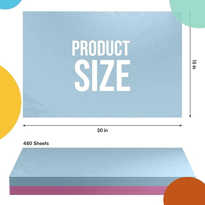 Party Solids Pink & Blue Tissue Paper for Gift Bags - 15" X 20" Bulk Tissue Paper Pink & Blue 480 Sheets - 10lb Newsprint for Packing, Birthday Gift Box Filler, Packing Supplies for Moving Supplies