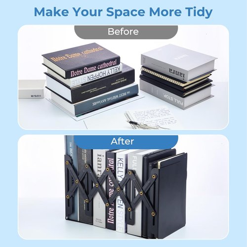 M&G Adjustable Bookends - Heavy-Duty Metal Bookend for Shelves | Extends Up to 20in - Black