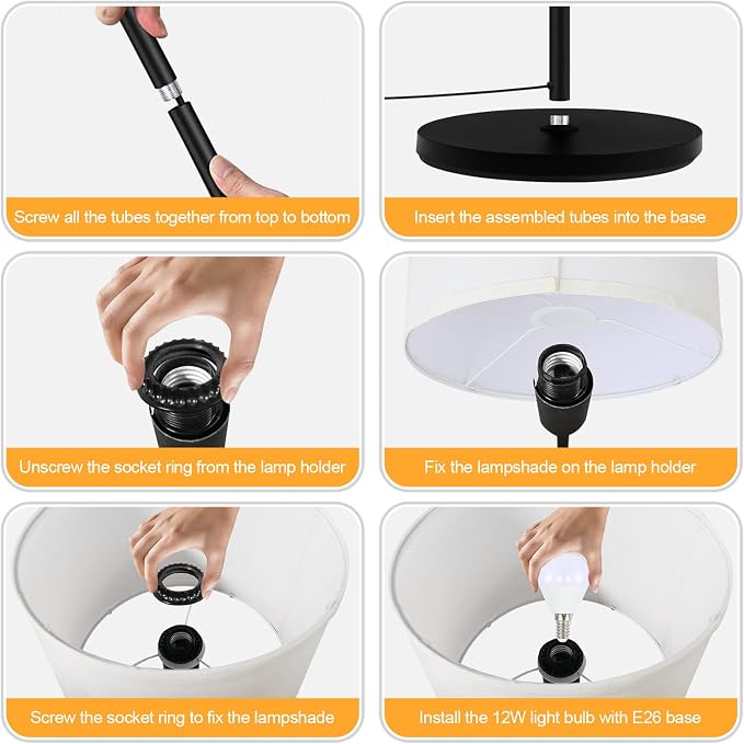 Floor Lamps for Bedroom, Small Standing Lamp with Bulb(12W, 2700K), White Lampshade, Foot Switch, Simple 59" Tall Pole Lamps for Kids Room/Girls Room/Boys Gift/Living Room/Classroom, Boho Reading Lamp