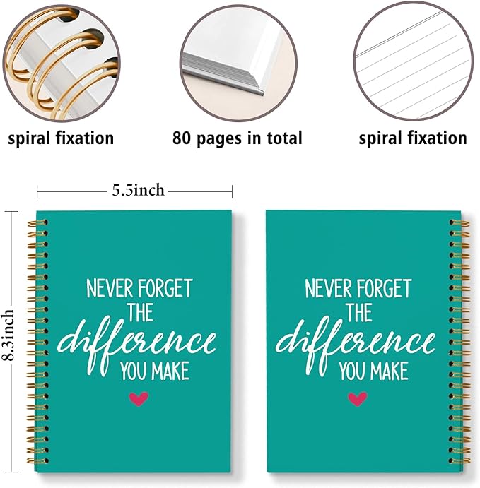 DSHFG Notebook Journal for Women Employees Gifts, Notebooks for Work Office Supplies, Appreciation Gifts Thank You Gift, Green Spiral Notebook, Never Forget The Difference You Make, 5.5x8.3