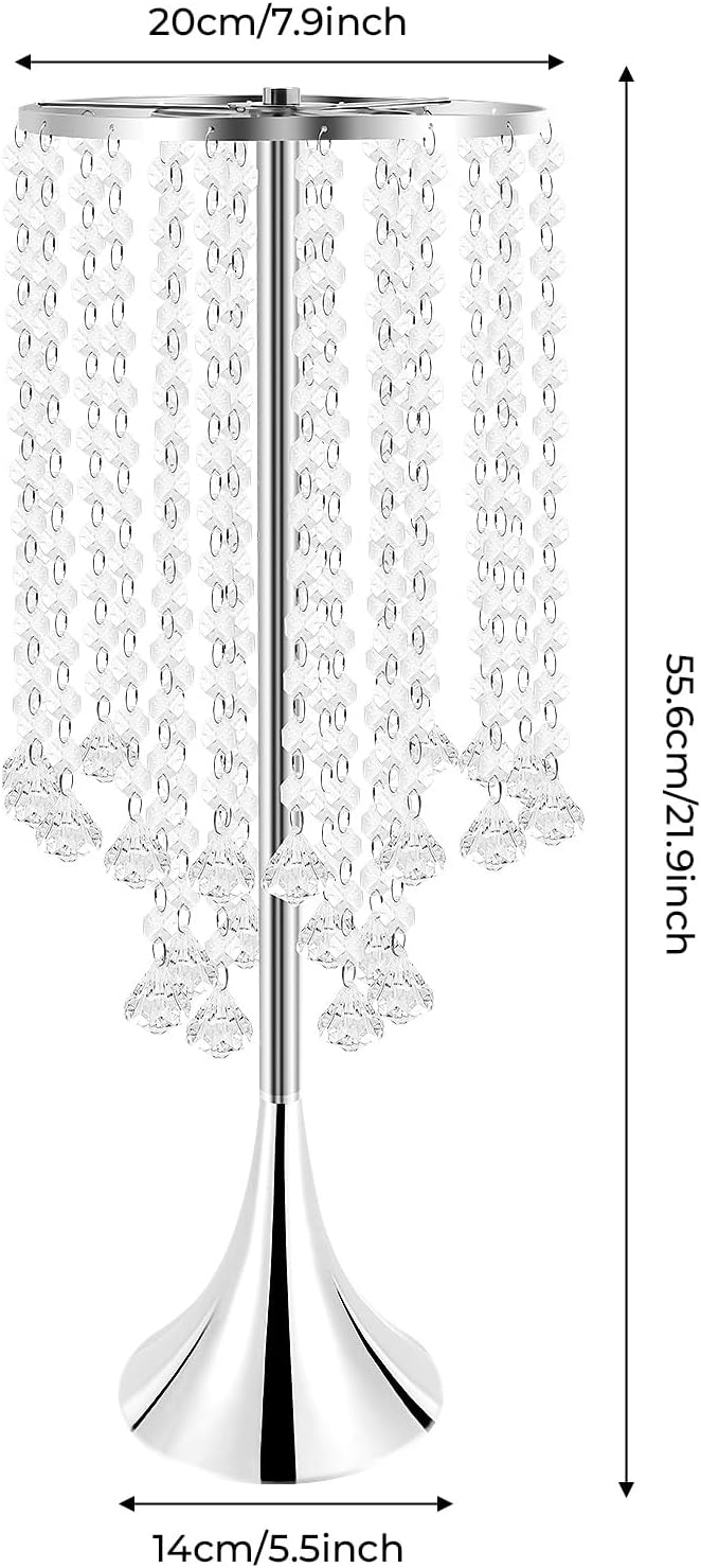 10 Pack 21.9"/55.6cm Tall Crystal Beaded Flower Stands, Metal Wedding Centerpiece Vases for Table/Aisle Decor - Reusable Event Centerpieces for Home, Party, Hotel (Silver)