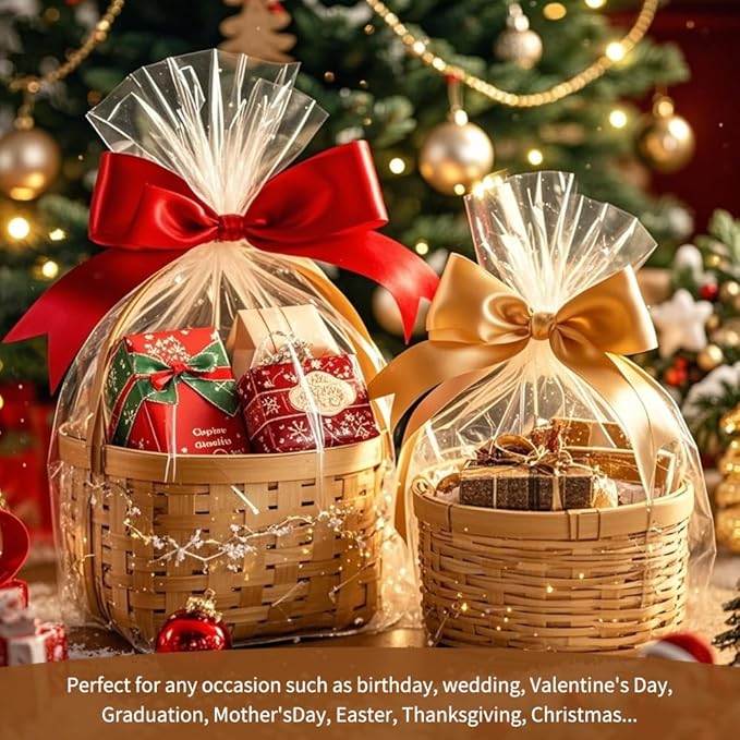 STPIYFZU 10PCS Large Cellophane Bags 30x40 Inch Christmas Clear Cellophane Wrap for Gift Baskets, 2.5 Mil Thick Clear Plastic Gift Bags for Christmas Birthday Baby Shower Wedding Raffles Party Favors