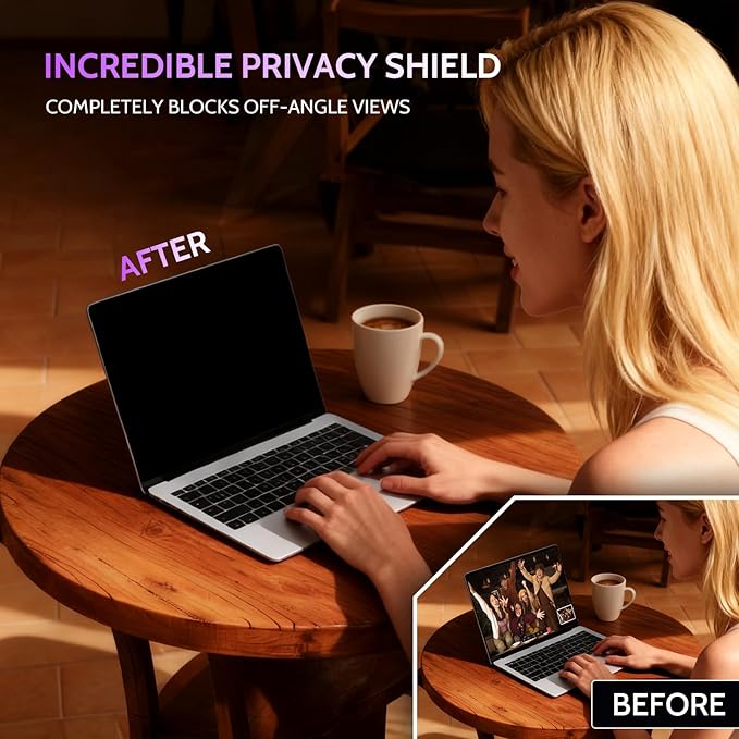 Peslv 360° 4 Way Laptop Privacy Screen for 15.6 Inch 16:9 Aspect Ratio Computer Monitor, Anti Glare Blue Light Spy Filter Private Cover, Bubble-Free Black Security Protector